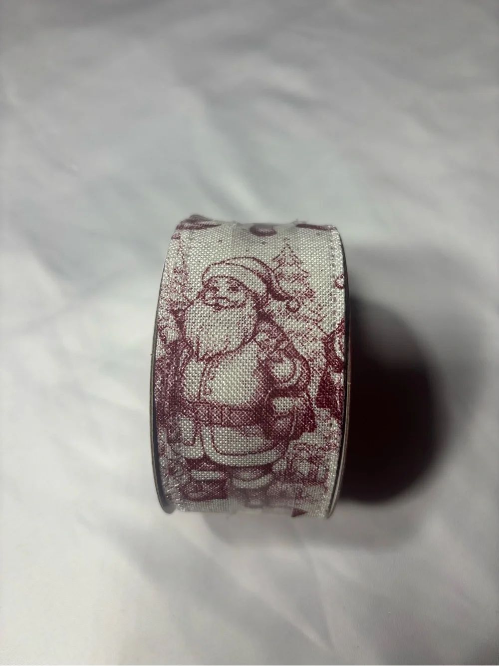 New Festive Santa Christmas Ribbon - Burgundy on Ivory 1.5” x 15’